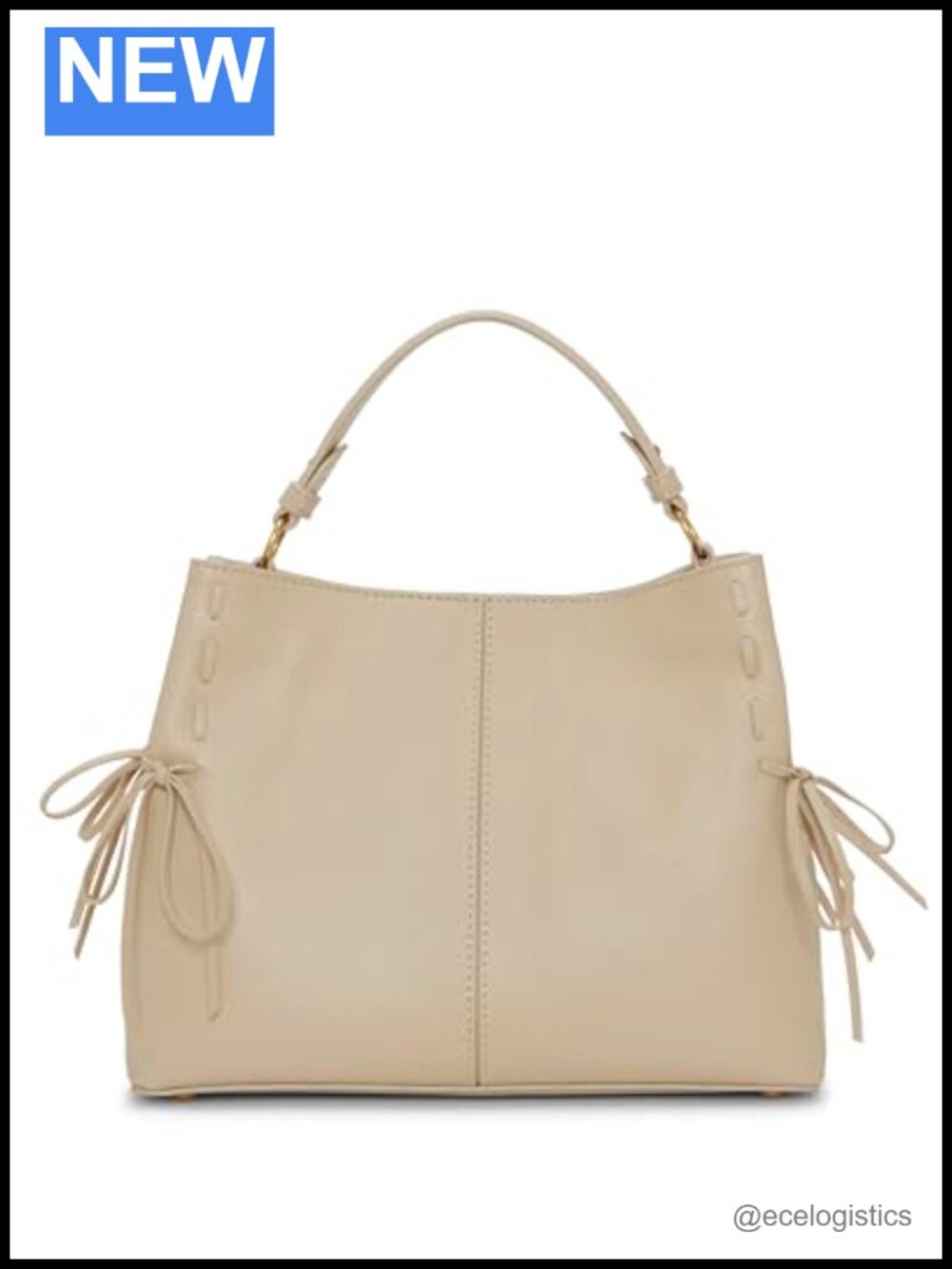 Genuine Leather Satchel Handbag with Magnetic Closure - Top Handle
